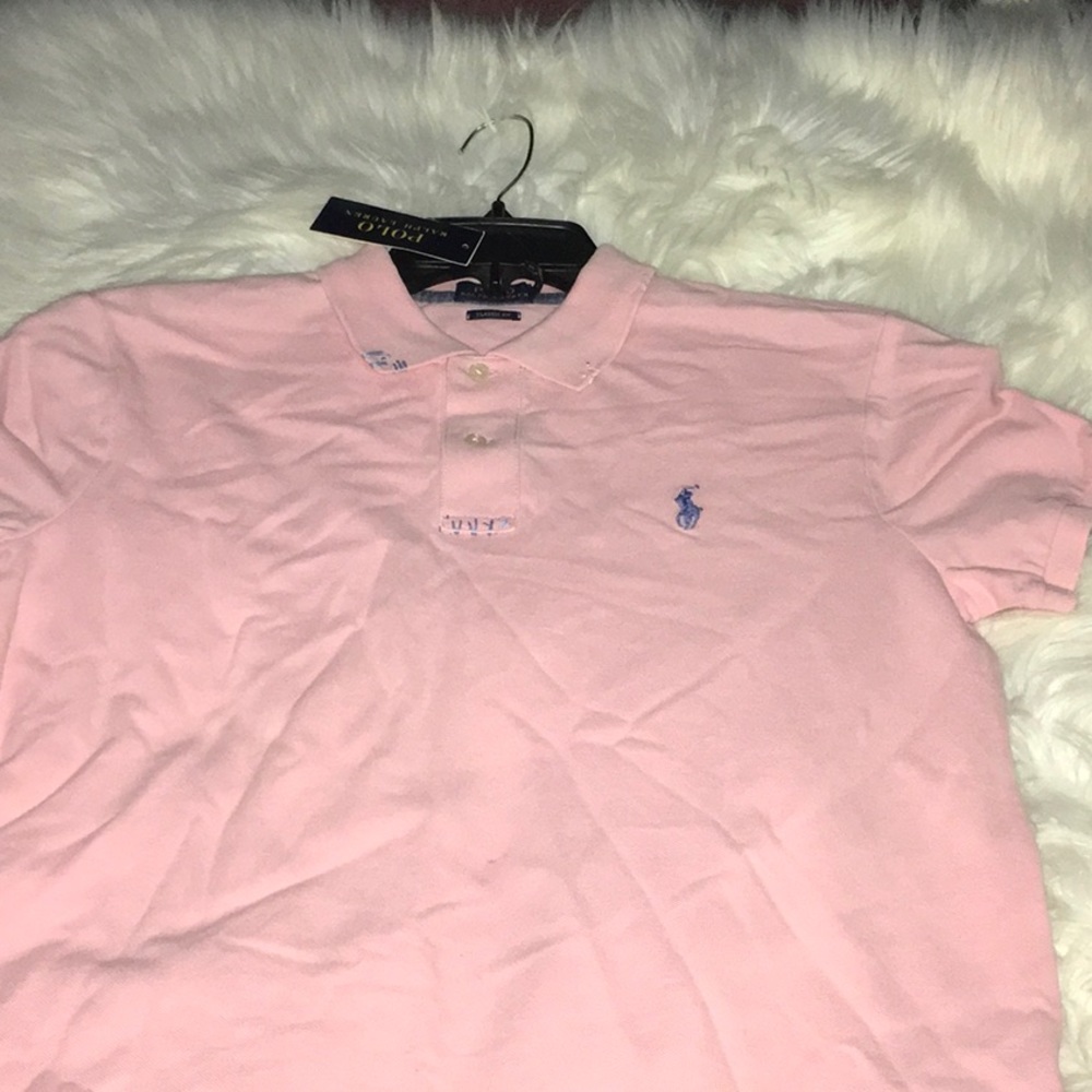 BNWT.  Women’s pink slim RALPH LAUREN POLO SHIRT. distressed collar and sleeve